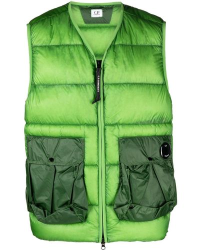 C.P. Company Lens-detail Zip-up Quilted Gilet - Green