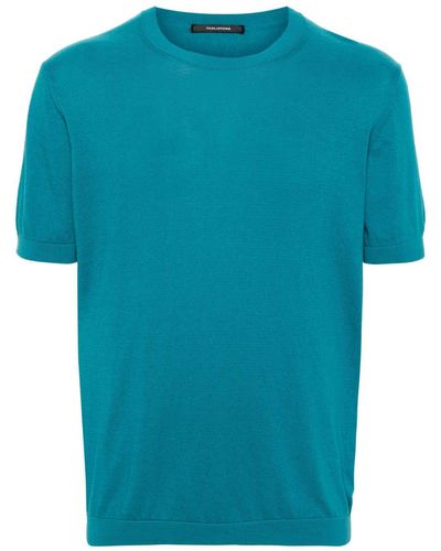 Tagliatore Ribbed-edge Fine-knit Cotton T-shirt - Blue