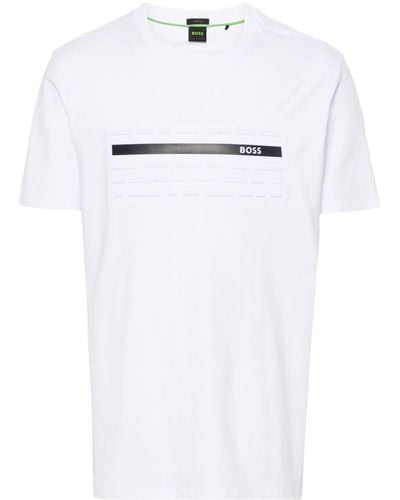 BOSS T-shirt en coton à détail emé - Blanc