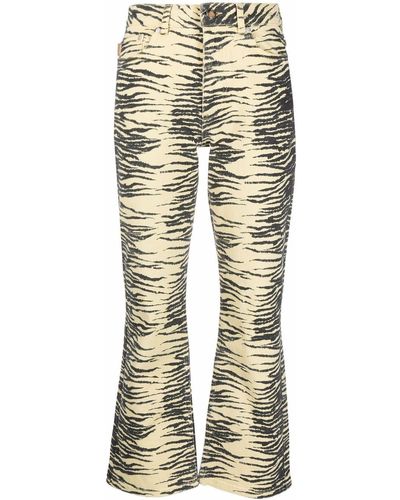 Ganni Tiger-print Cropped Jeans - Yellow