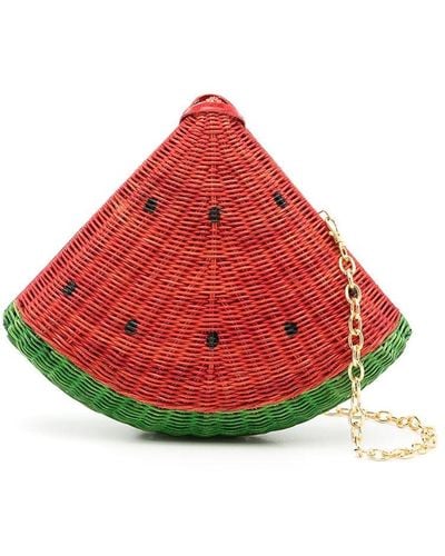 Serpui Watermelon Wicker Clutch Bag - Red
