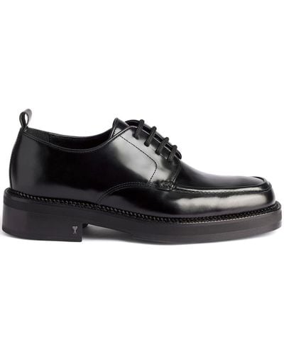 Ami Paris Square-toe Brushed Leather Derby Shoes - Black