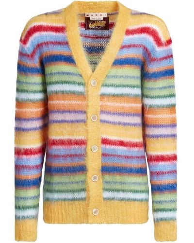 Marni Striped Buttoned-up Cardigan - Blue