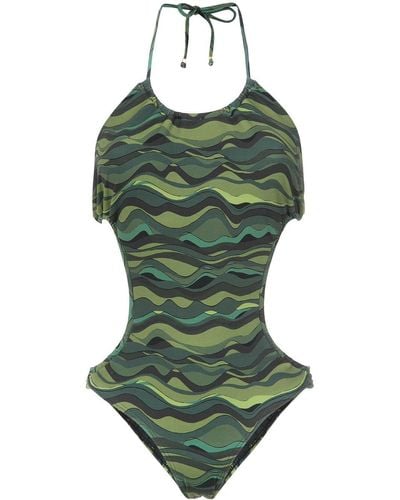 Amir Slama Badeanzug mit Wellen-Print - Grün