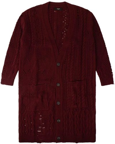 Amiri Pointelle-knit Distressed Cardigan - Red