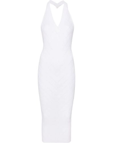 Balmain V-neck Halterneck Midi Dress - White