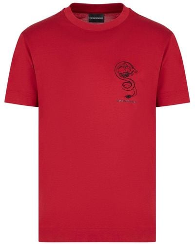 Emporio Armani Camiseta con dragón bordado - Rojo