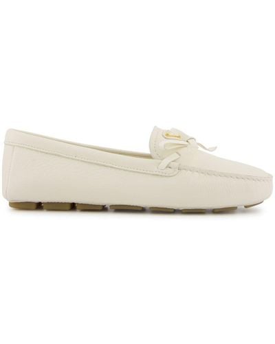 Prada Logo-plaque Leather Loafers - Natural