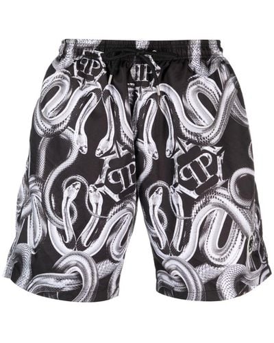 Philipp Plein Snake Logo-print Swim Shorts - Black