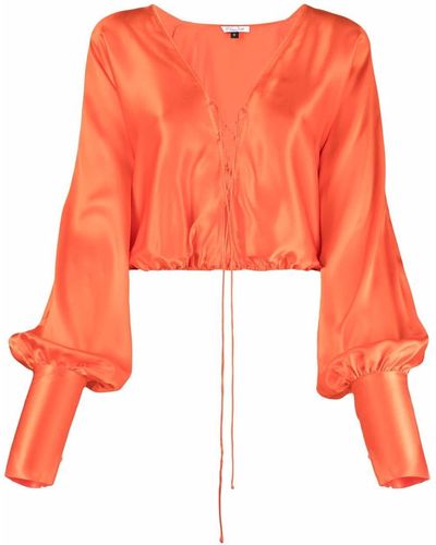 LAQUAN SMITH Lace-up Fitted-cuff Silk Blouse - Orange