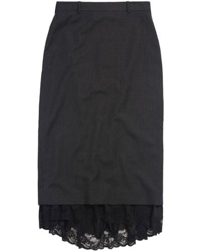 Balenciaga Lingerie Pinstripe Wool Skirt - Black