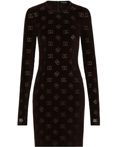Dolce & Gabbana Monogram-jacquard Cotton Minidress - Black