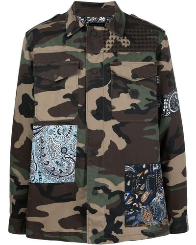 Philipp Plein Camouflage-print Paisley-patch Jacket - Black