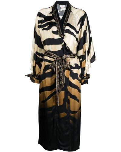 Camilla Abrigo tipo kimono con estampado de cebra - Negro