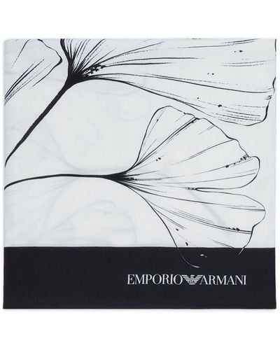 Emporio Armani Chiffon-Schal mit Blumen-Print - Grau