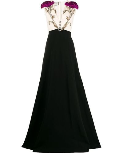 Gucci Floral Appliqué Evening Dress - Black