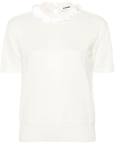 Jil Sander Sequin-embellished Knitted Top - White