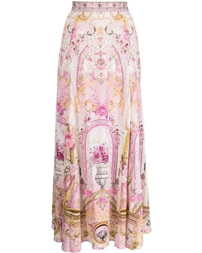 Camilla Floral-print Silk Maxi Skirt - Pink
