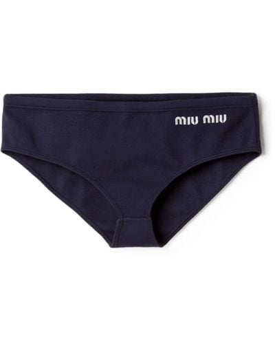 Miu Miu Logo-embroidered Bikini Bottoms - Blue