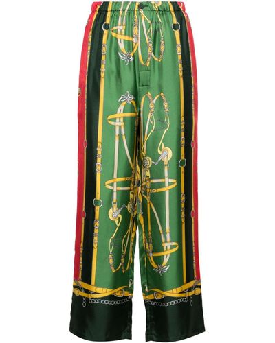 Gucci Printed Silk-satin Straight-leg Pants - Green