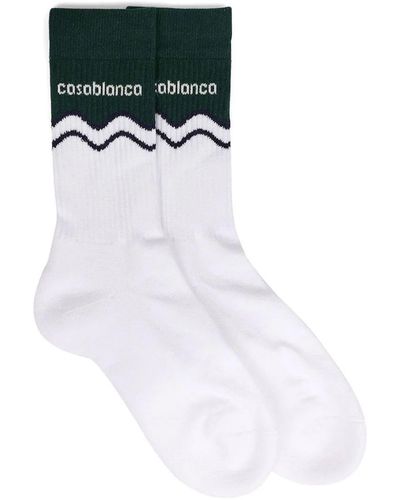 Casablanca Wave Intarsia Knit-logo Socks - White