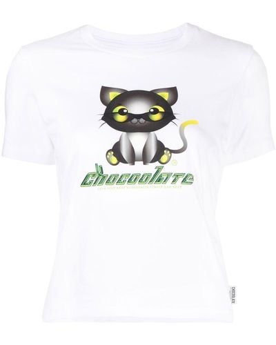 Chocoolate Camiseta con estampado de gato y logo - Blanco
