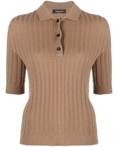 Fabiana Filippi Ribbed-knit Cashmere Polo Top - Brown