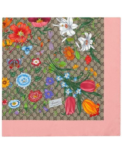 Gucci GG Flora Print Silk Scarf - Meerkleurig