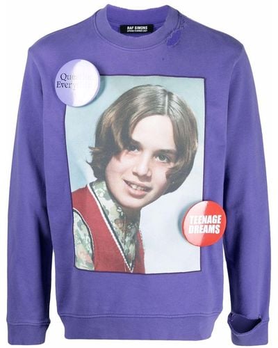 Raf Simons Graphic-print Round Neck Sweatshirt - Purple