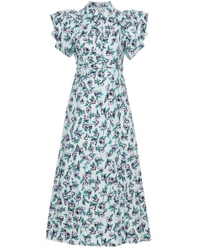 Huishan Zhang Midi-jurk Met Bloemenprint - Blauw