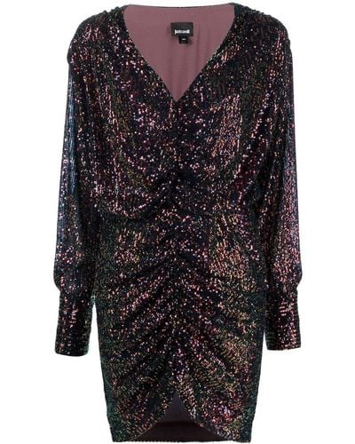 Just Cavalli Ruched Sequin-embellished Mini Dress - Blue