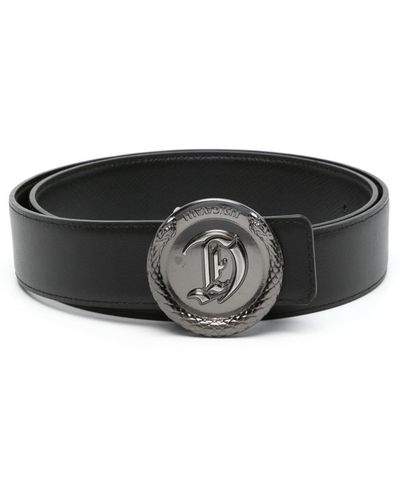 Just Cavalli Leren Riem Met Logogesp - Zwart