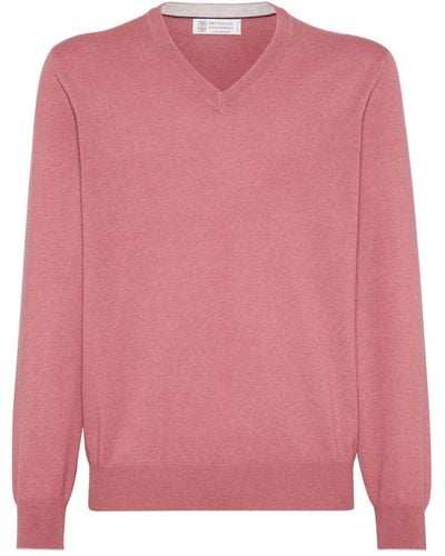 Brunello Cucinelli V-neck Fine-knit Cashmere Sweater - Pink