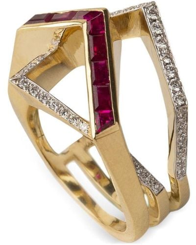 Gaelle Khouri 18kt Gelbgoldring mit Diamanten und Rubin - Weiß