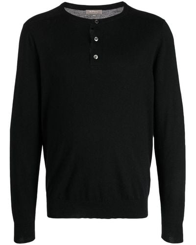 N.Peal Cashmere Henley Button-placket Sweater - Black