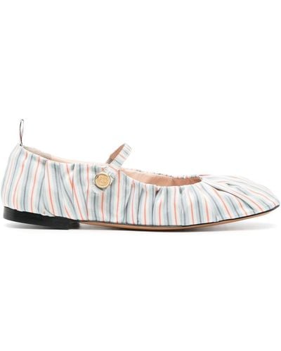 Thom Browne Stripe-pattern Cotton Ballerina Shoes - White