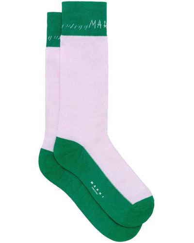 Marni Contrast-trim Intarsia-knit Logo Socks - Green