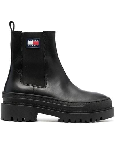 Tommy Hilfiger Logo Patch Leather Chelsea Boots - Black