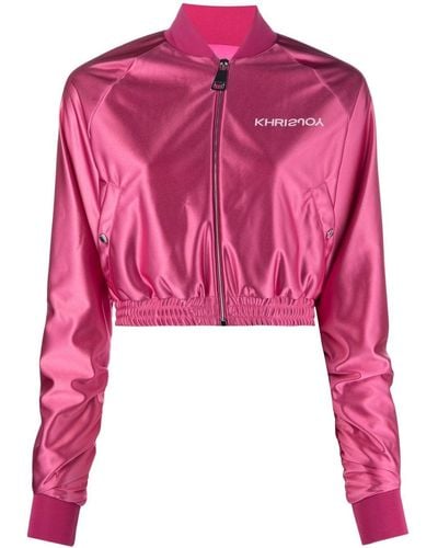 Khrisjoy Logo-print Satin Bomber Jacket - Pink