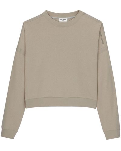 Saint Laurent Cropped Cotton Sweatshirt - Natural