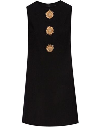 Oscar de la Renta Sunflower Brooch-detail Shift Dress - Black