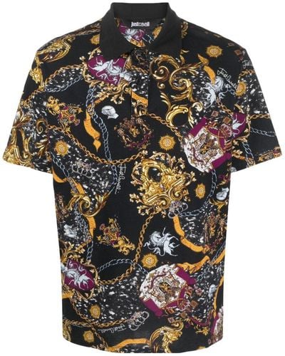 Just Cavalli Baroque-print Cotton Polo Shirt - Black