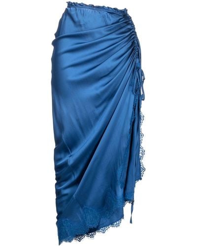 Madison Maison Lace-detail Ruched Maxi Dress - Blue