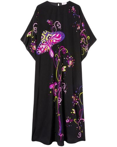 Emilio Pucci Mushroom-print Silk Kaftan Dress - Black