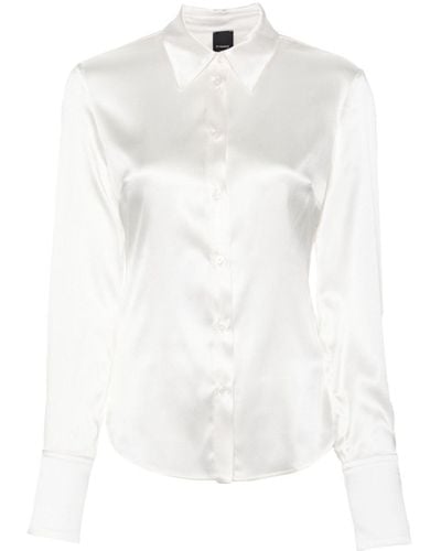 Pinko ポインテッドカラー サテンシャツ - ホワイト