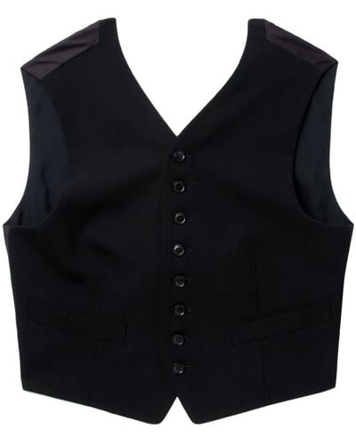 Y's Yohji Yamamoto Tie-fastening Wool Waistcoat - Black