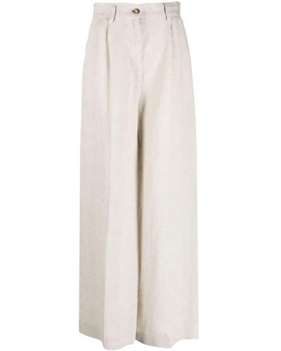 Forte High-waisted Wide-leg Linen Trousers - White