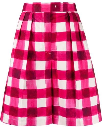 MSGM Gingham-print Tailored Knee-length Shorts - Pink