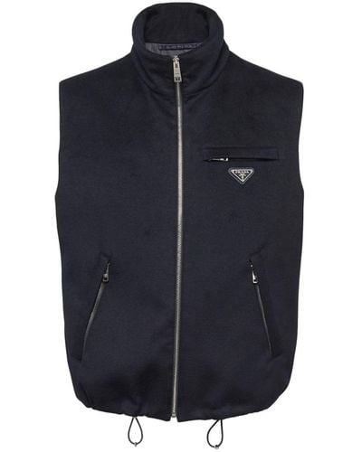 Prada Gilet en cachemire à logo triangle - Bleu