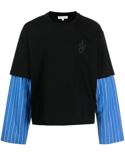 JW Anderson Striped-sleeve Cotton T-shirt - Black